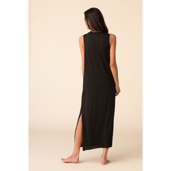 ATM Black Speckled Muscle Tee Maxi Dress Side Slits Pocket Casual Relaxed Travel - Picture 4 of 10